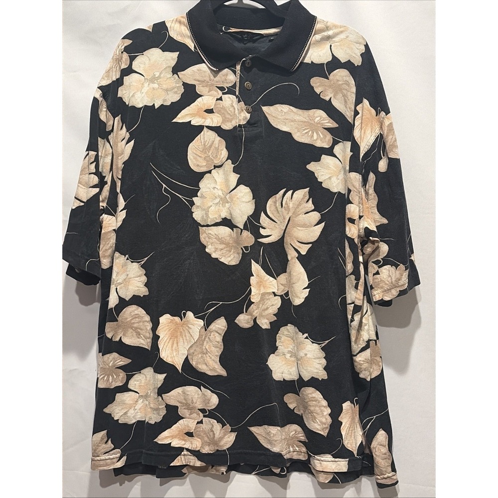Straight Down Performance Golf Polo Shirt Mens XL Black Hawaiian Aloha 💯 Cotton